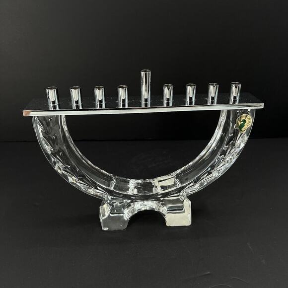 Waterford Lead Crystal & Silver Tone MENORAH #141901 in Box Hanukkah Judaica - Picture 1 of 15